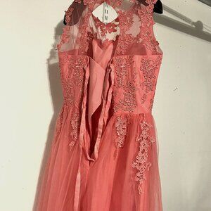 Custom Lace and Tulle Coral Size 16 Ballgown